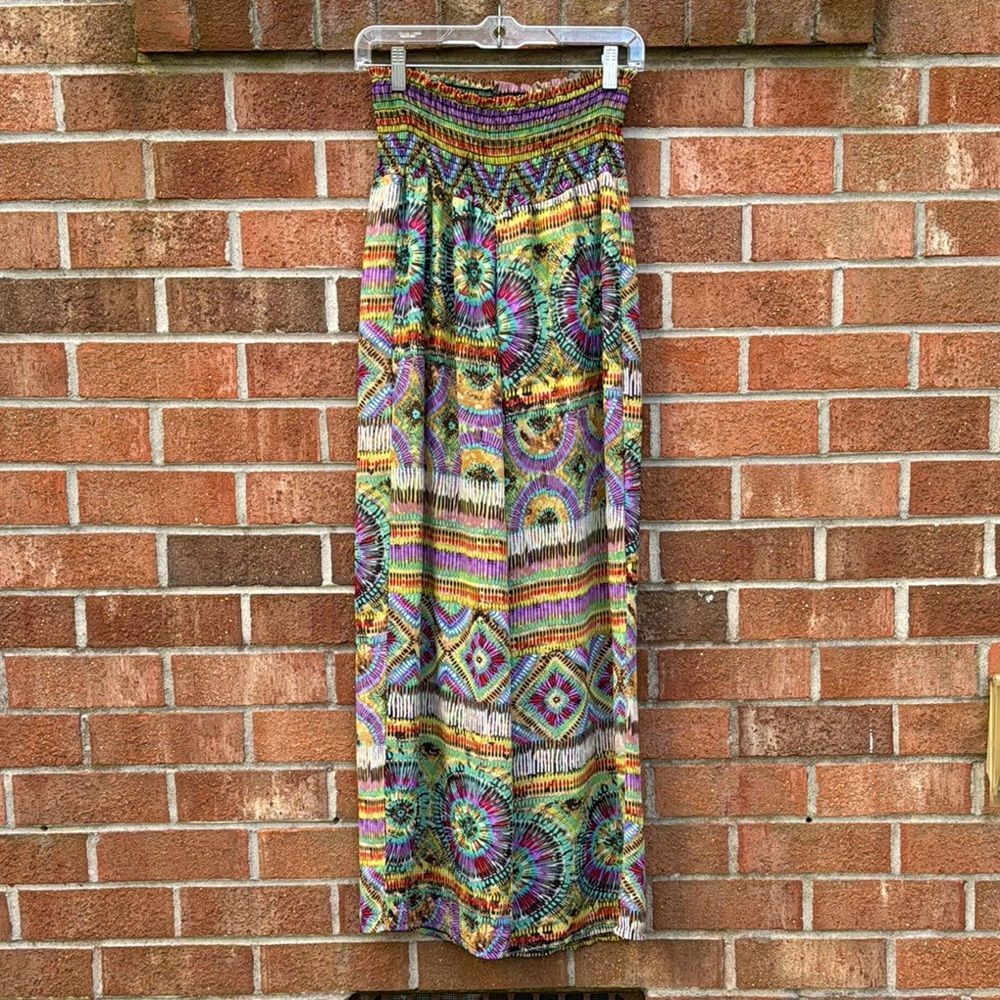 See You Monday Blue and Yellow Smocked Maxi Pants sz Large
